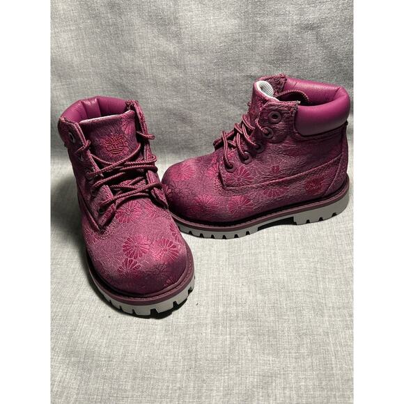 Timberland Toddler's 6 IN Classic Boots~Floral~Magenta~RARE~Size 6.5 - Picture 1 of 8